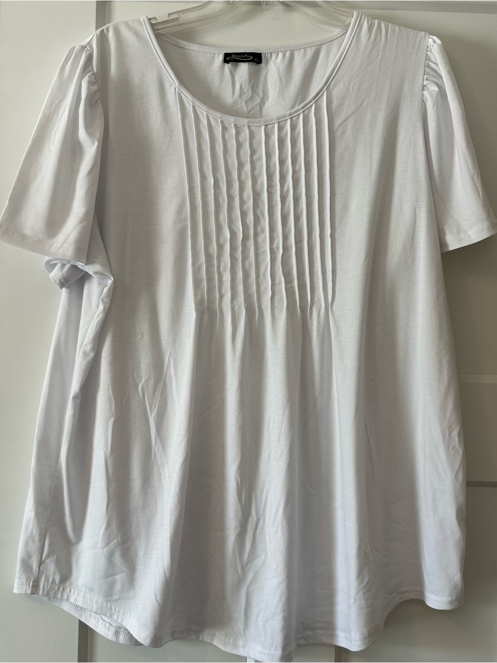 White Pintuck Scoop Neck Short-Sleeve Tee